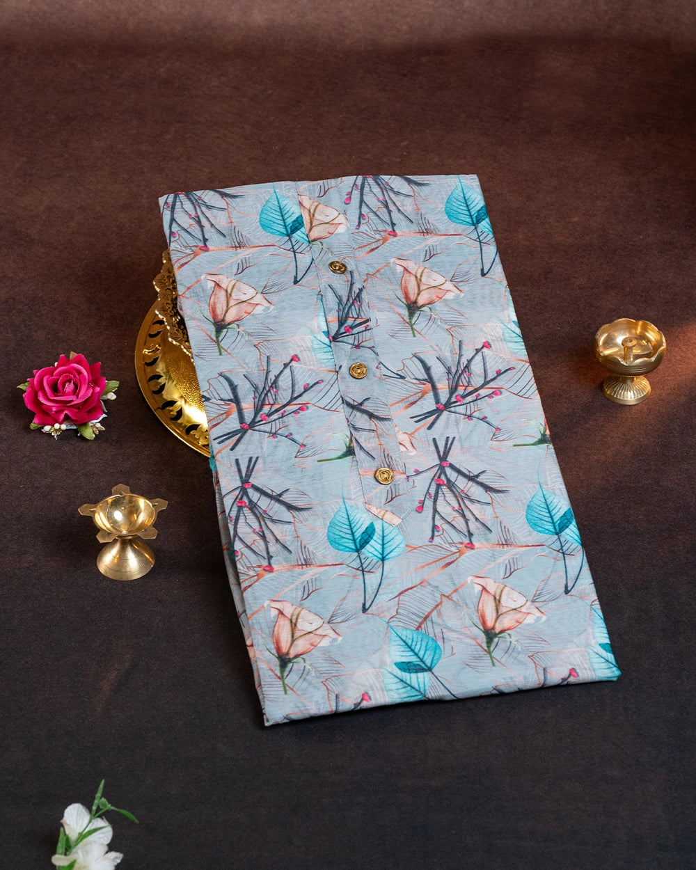 Elegant Grey & Teal Green Chudi Material