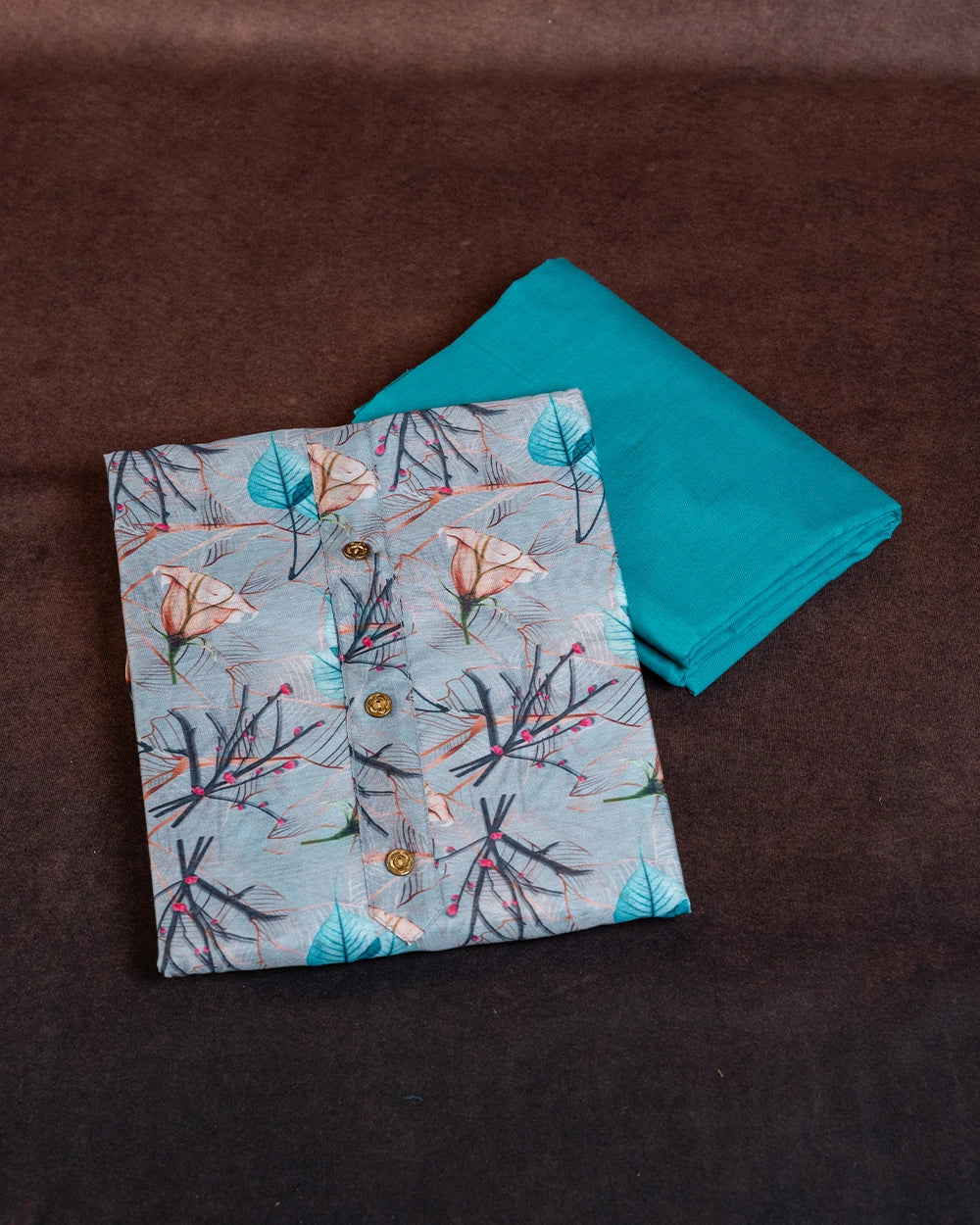 Elegant Grey & Teal Green Chudi Material