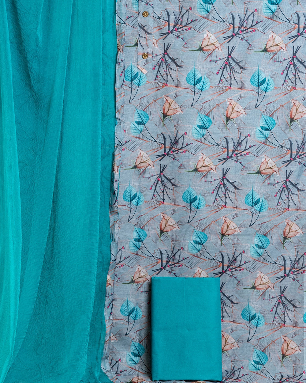 Elegant Grey & Teal Green Chudi Material