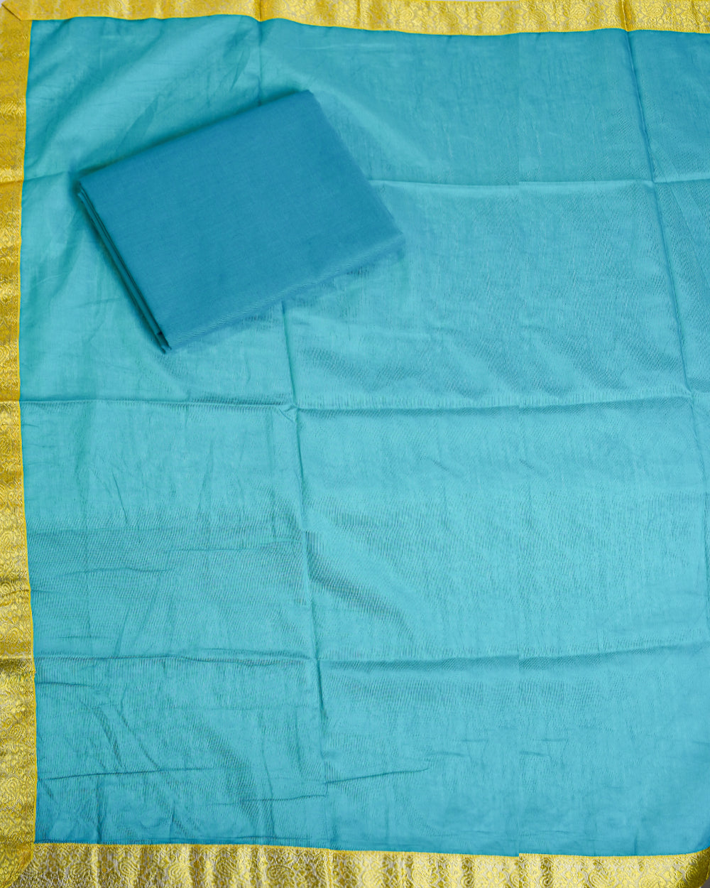 Elegant Mustard Yellow & Turquoise Blue Chudi Material