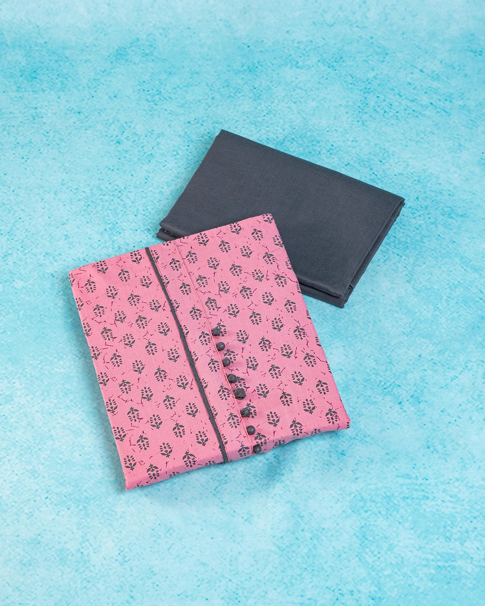Elegant Pink &Charcoal Grey Printed Chudi Material