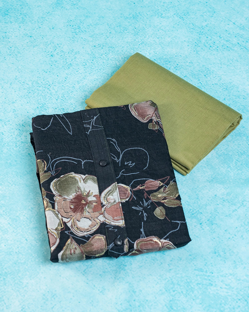 Black & Olive Green Printed Chudi Material