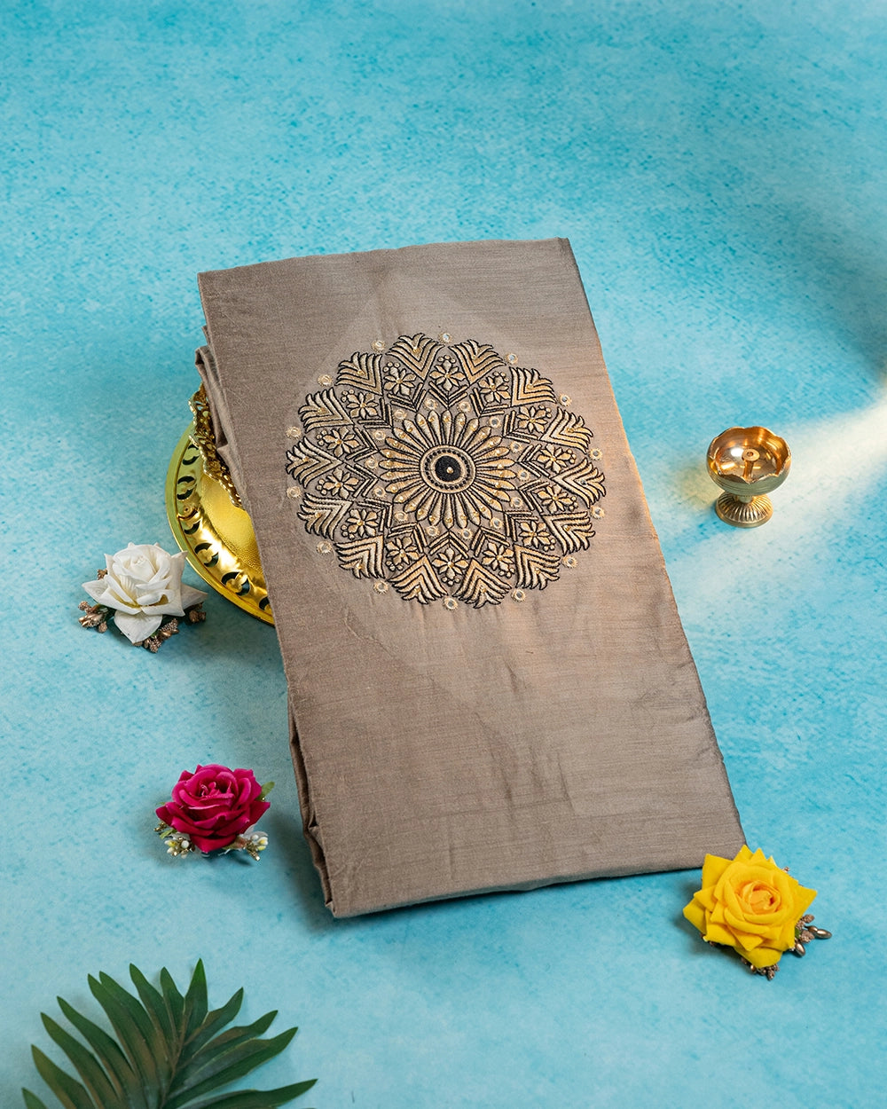 Elegant Beige & Black Printed Chudi Material