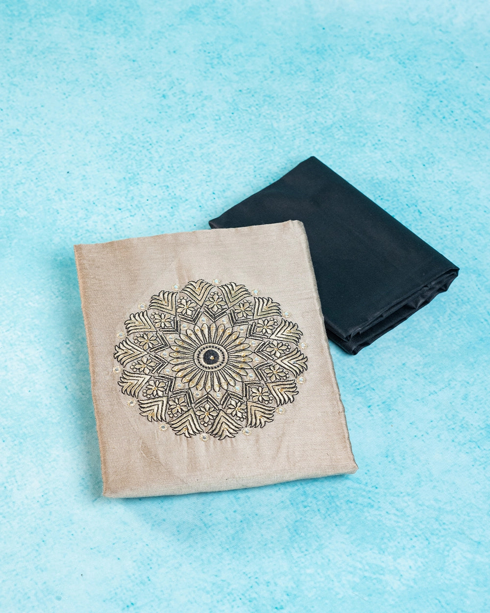 Elegant Beige & Black Printed Chudi Material