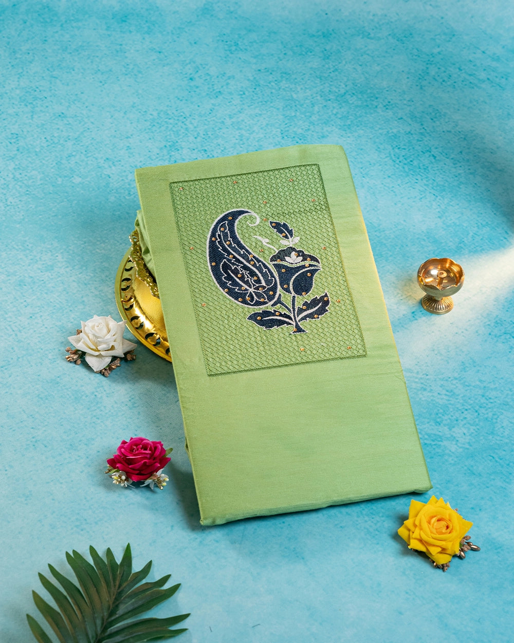 Lime Green & Navy Blue Chudi Material