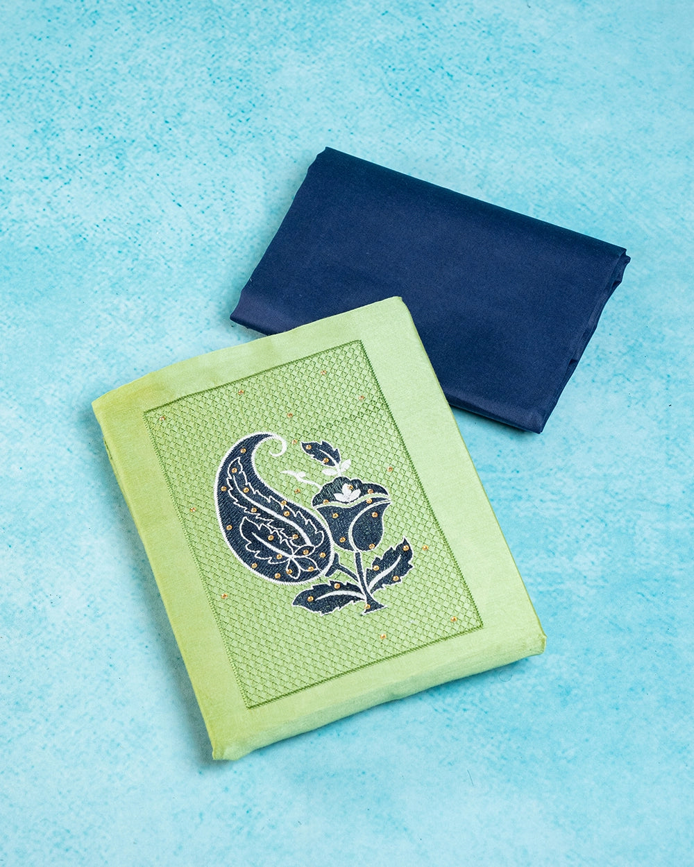 Lime Green & Navy Blue Chudi Material