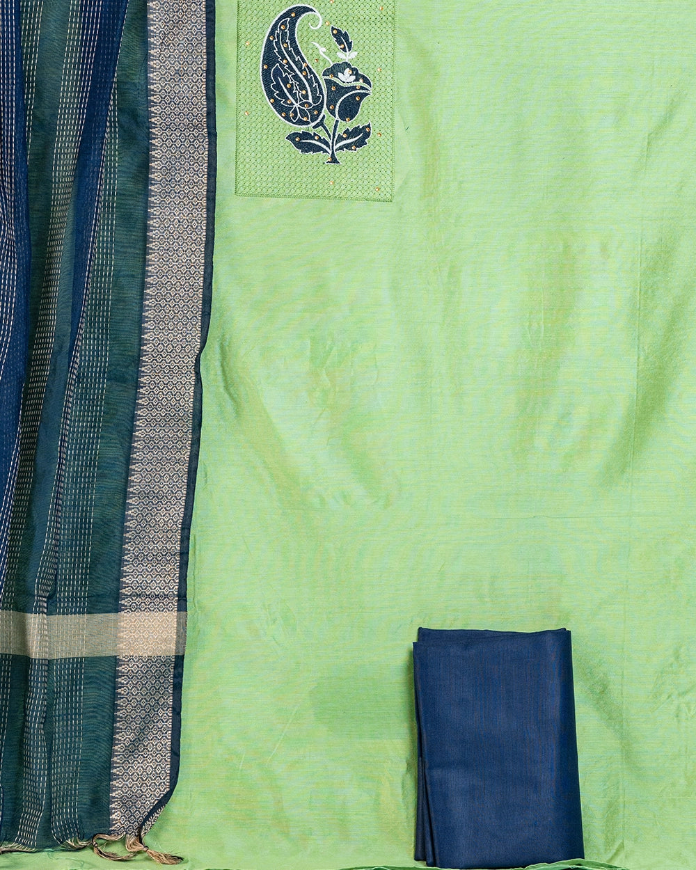 Lime Green & Navy Blue Chudi Material