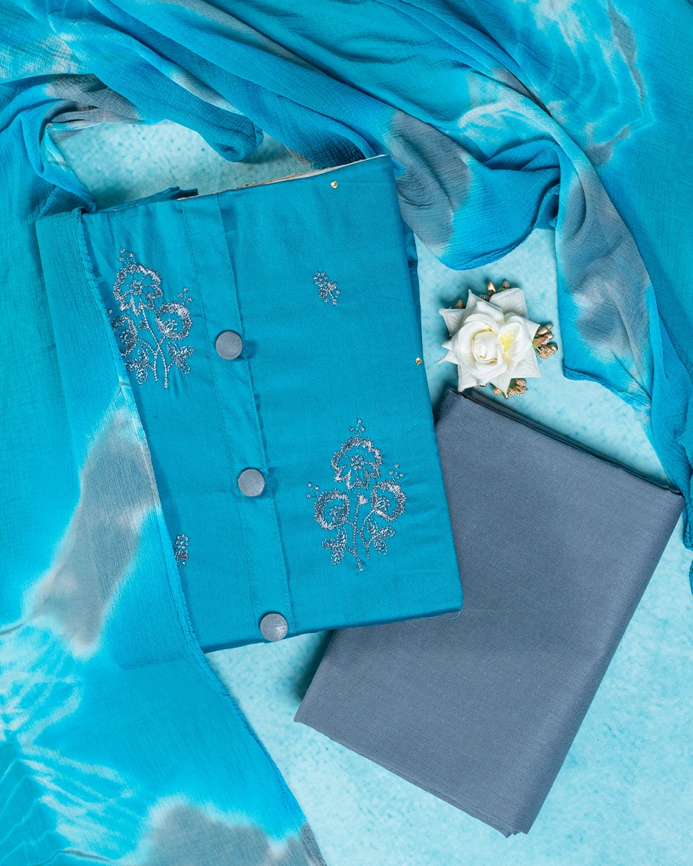 Elegant Teal Blue Chudi Material