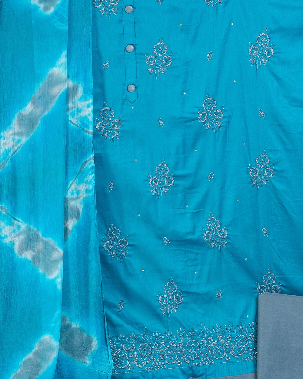 Elegant Teal Blue Chudi Material