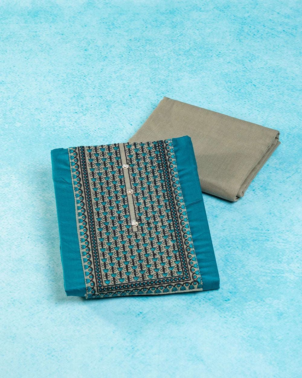 Elegant Teal Blue & Beige Printed ChudiMaterial