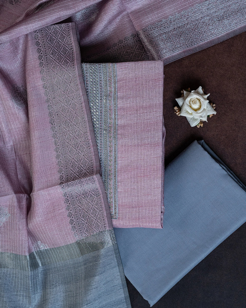 Elegantd dusty Pink &Grey Chudi Material