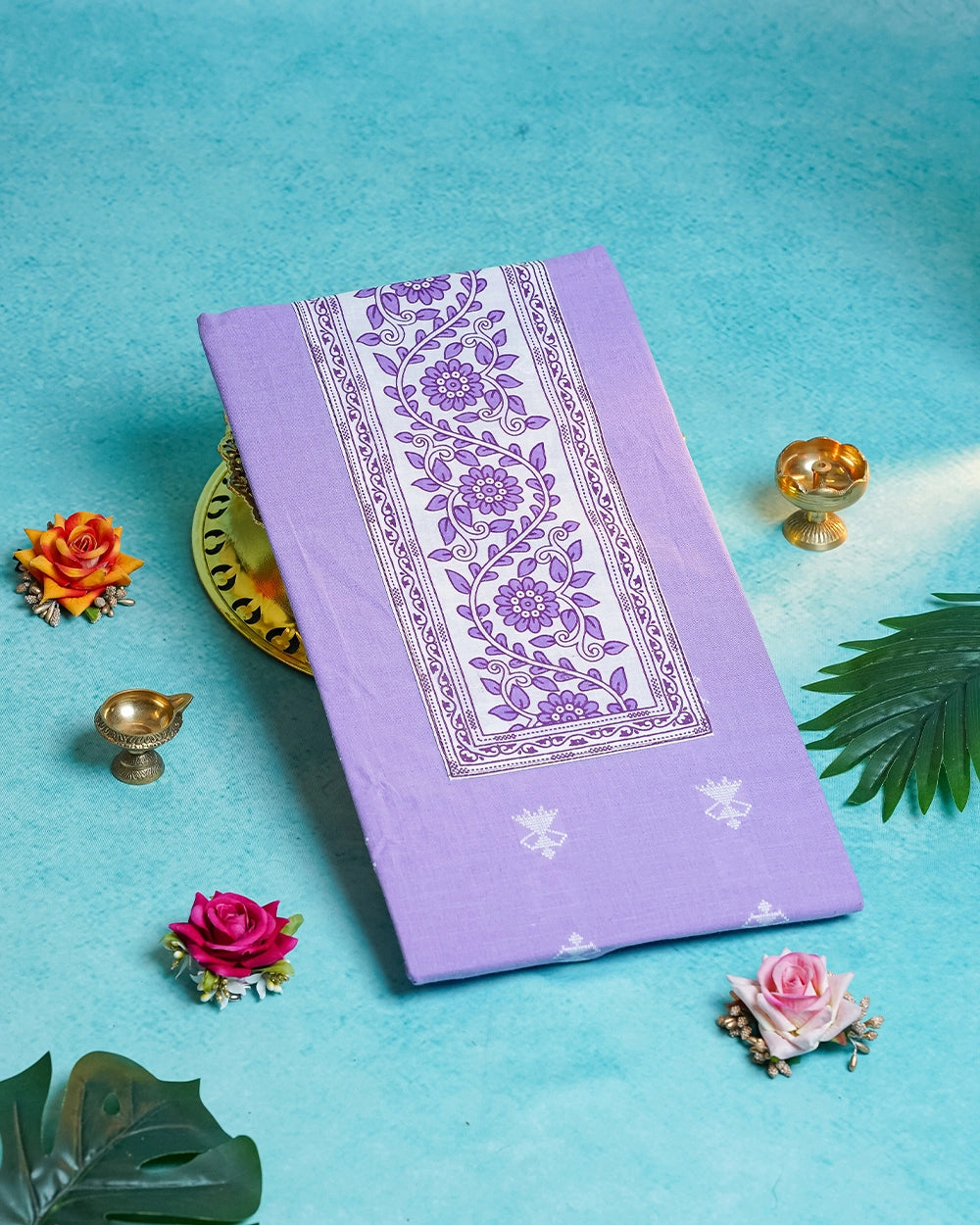 Elegant  levander & Purple Floral Printed Chudi Material