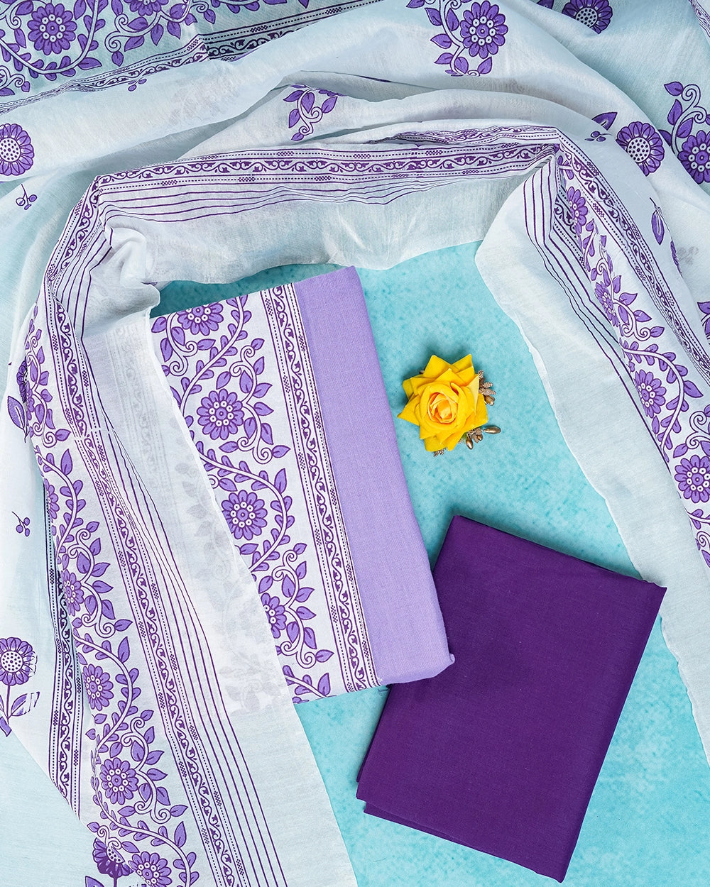 Elegant  levander & Purple Floral Printed Chudi Material