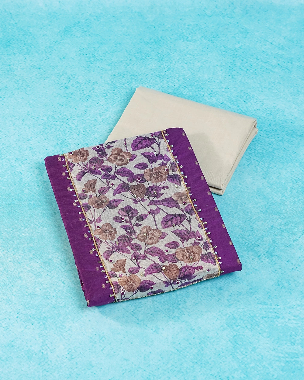 Elegant Purple & Beige Floral Chudi Material