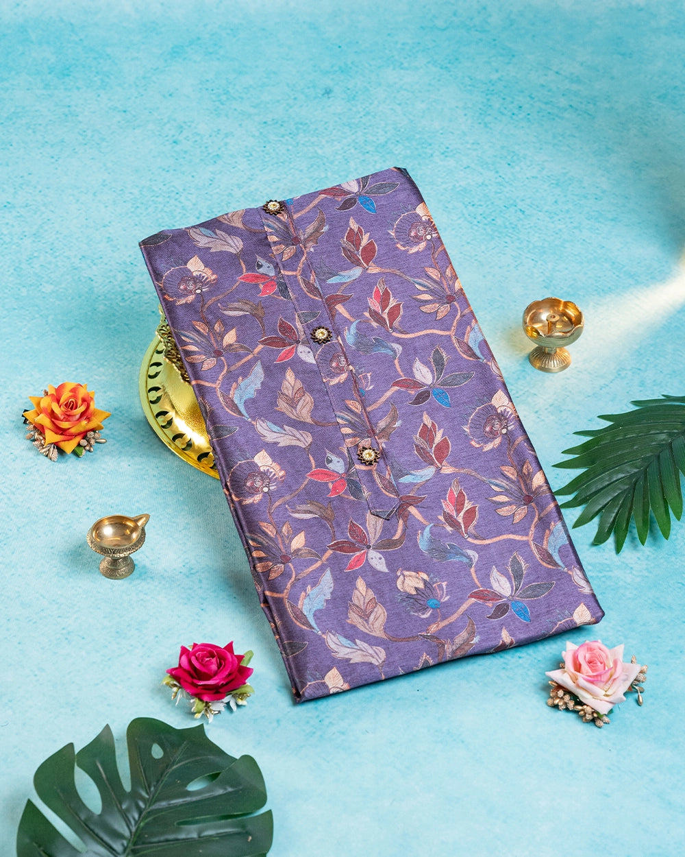 Elegant Magenta & Teal Blue Floral Chudi Material