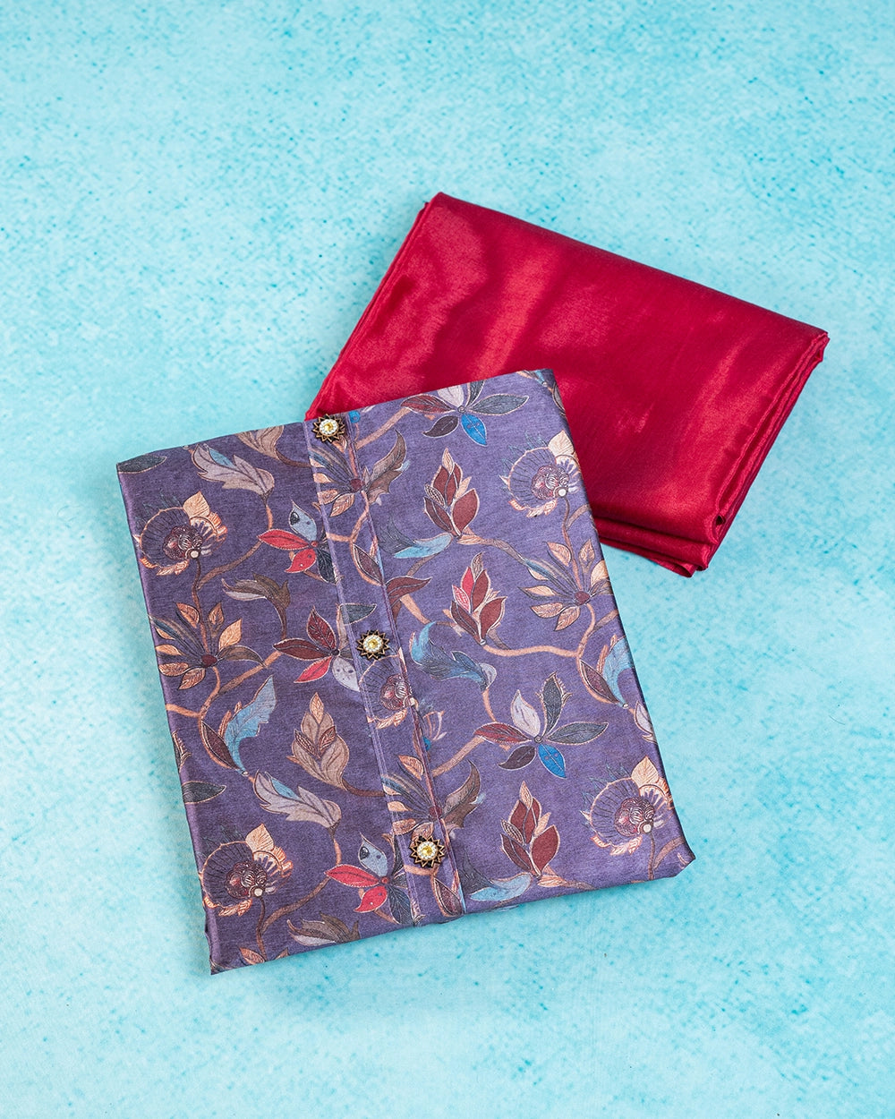Elegant Magenta & Teal Blue Floral Chudi Material