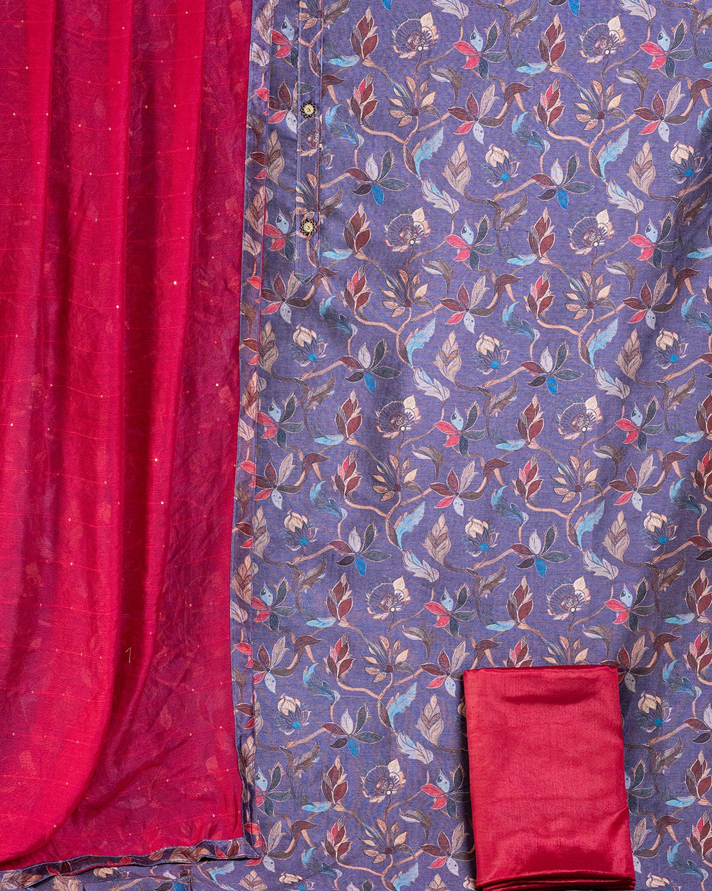 Elegant Magenta & Teal Blue Floral Chudi Material