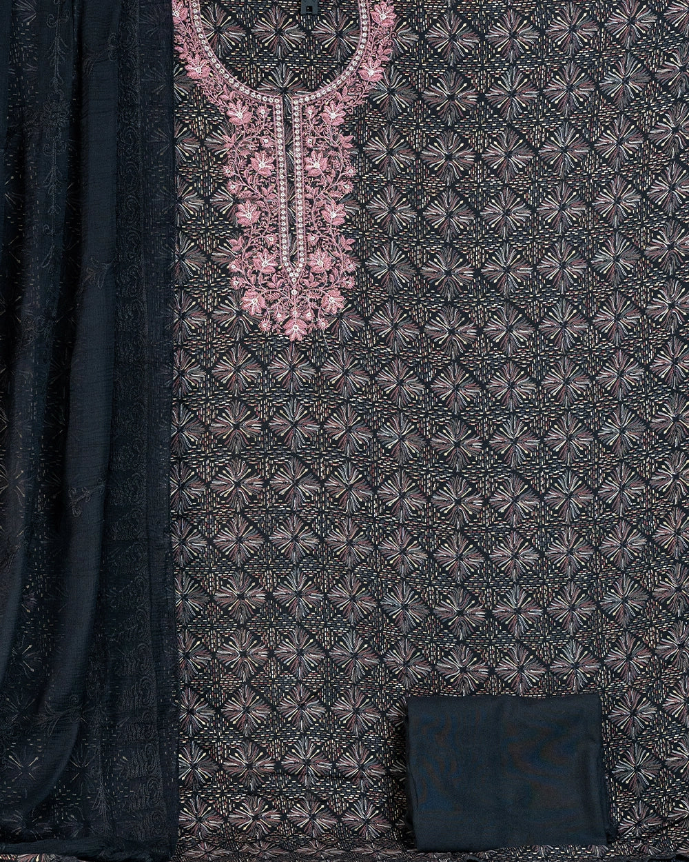 Elegant Black & pink Embroidered Chudi Material