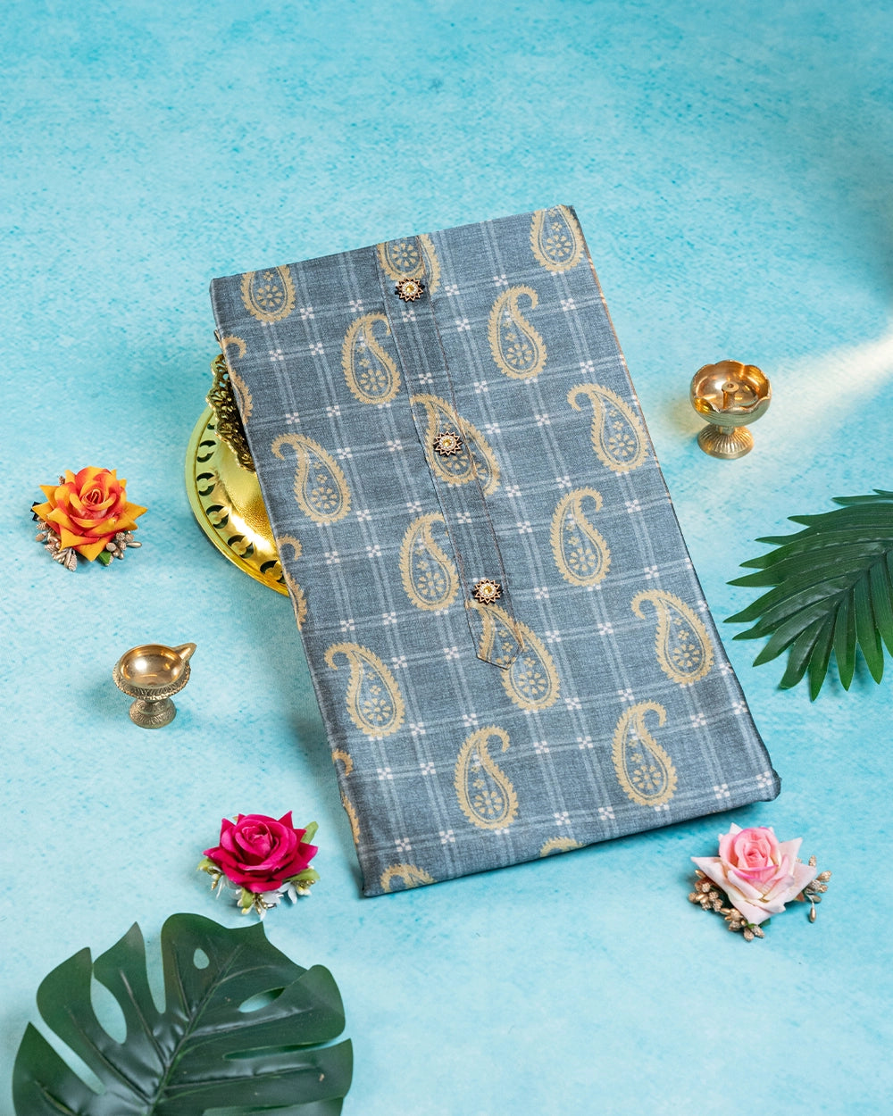 Elegant Lime Green & Teal Blue Chudi Material