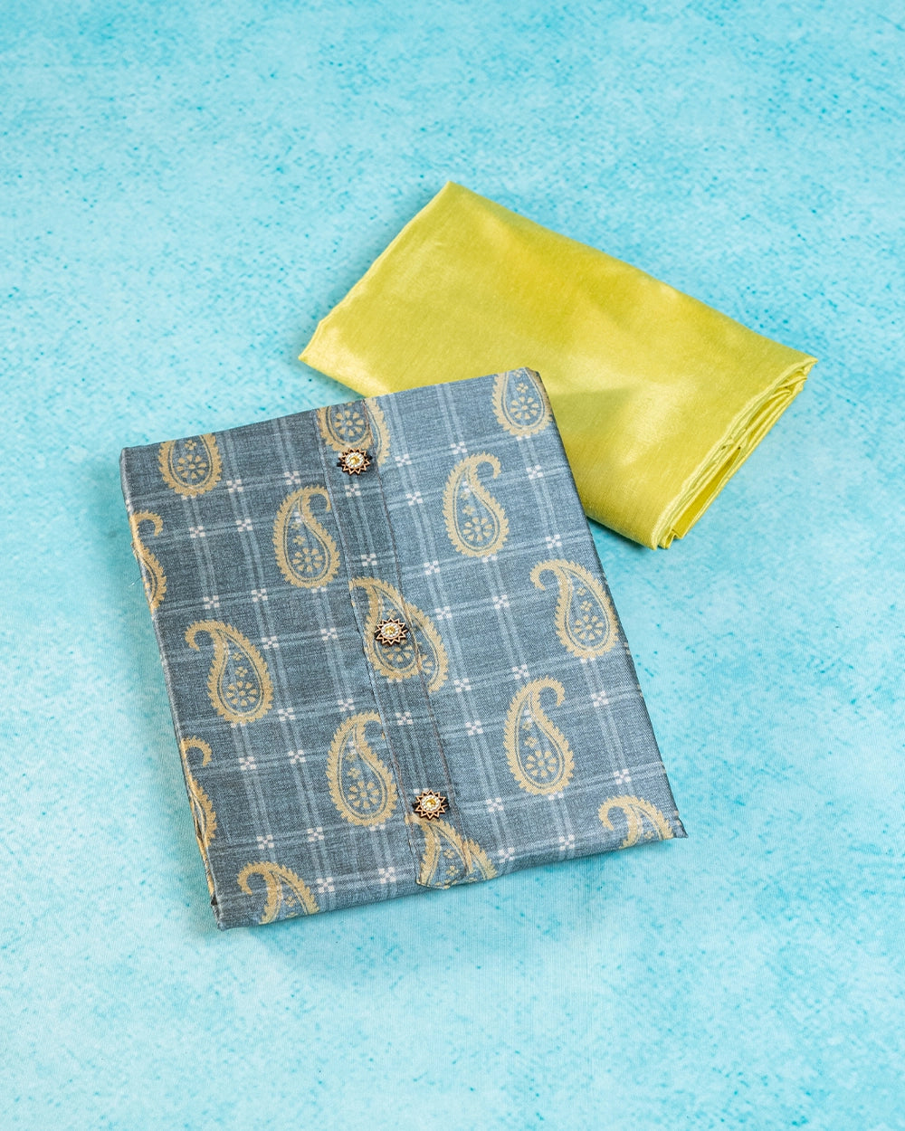 Elegant Lime Green & Teal Blue Chudi Material