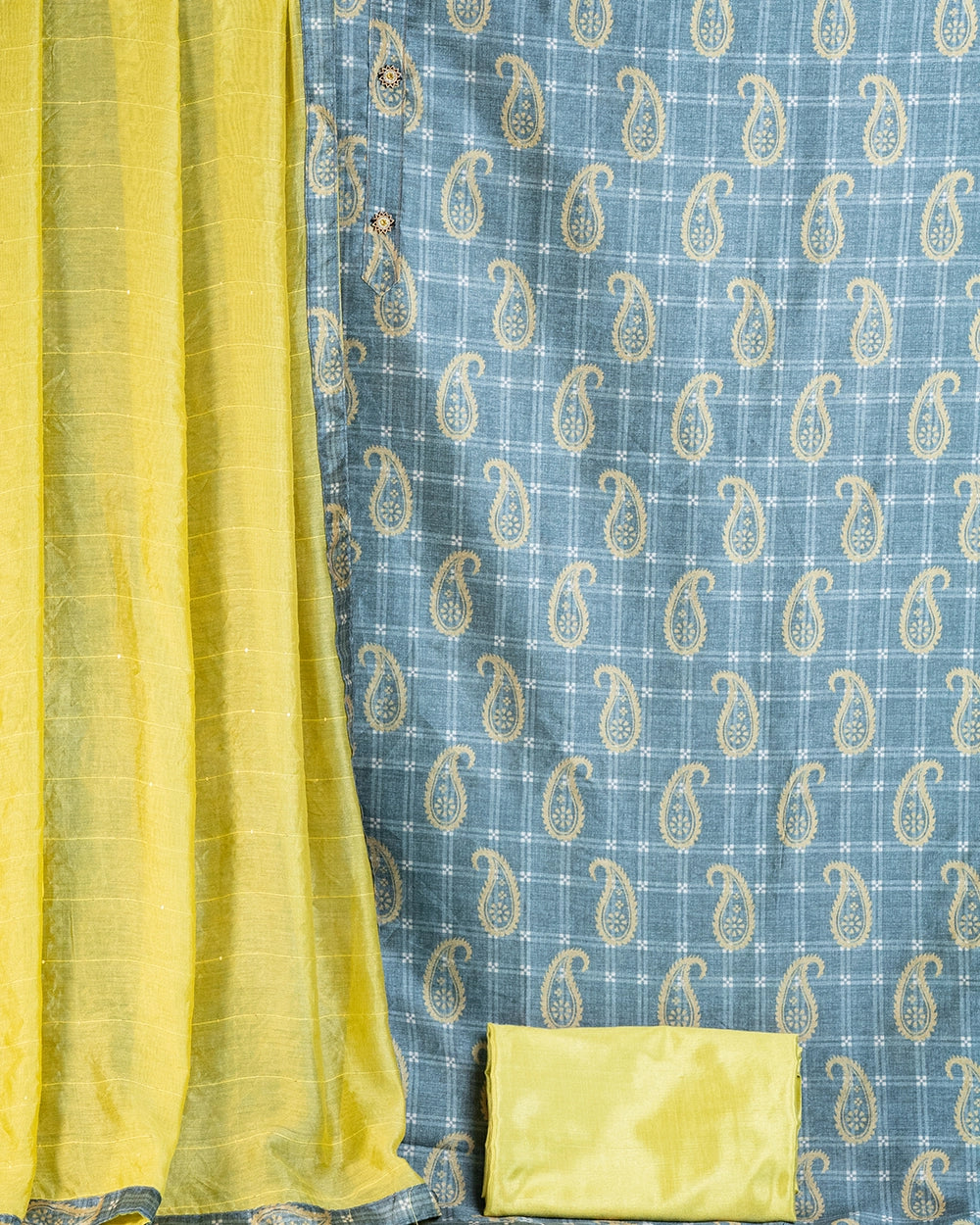 Elegant Lime Green & Teal Blue Chudi Material
