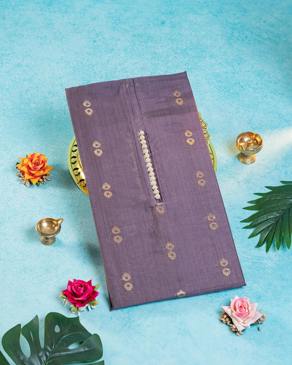 Elegant Dusty Purple & Cream Chudi Material