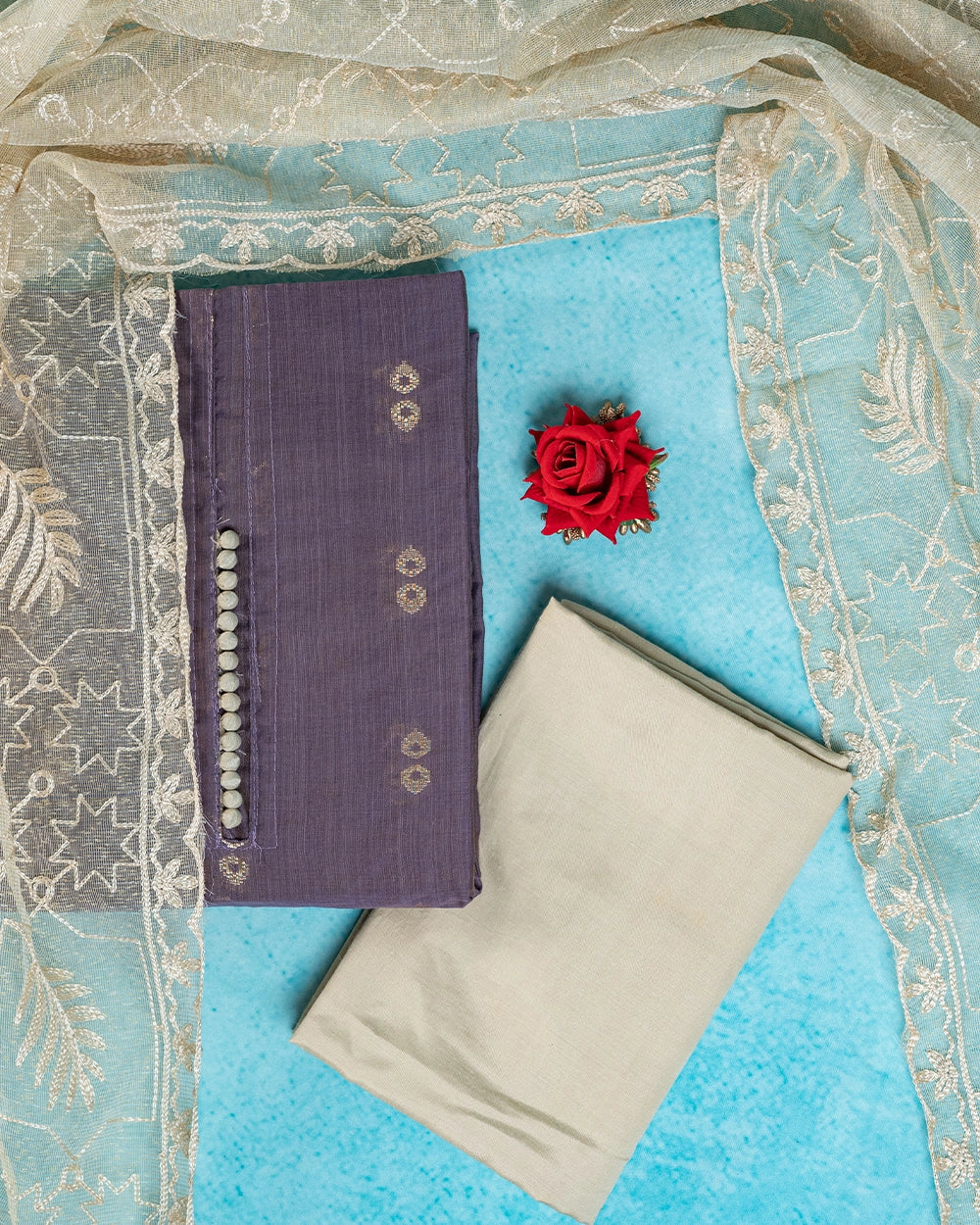 Elegant Dusty Purple & Cream Chudi Material
