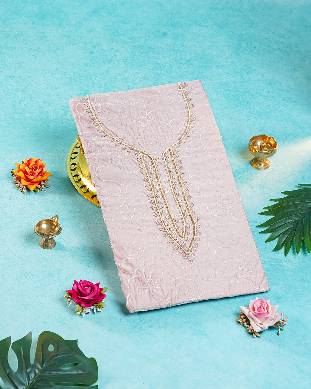 Elegant Dusty Pink Embroidered Chudi Material
