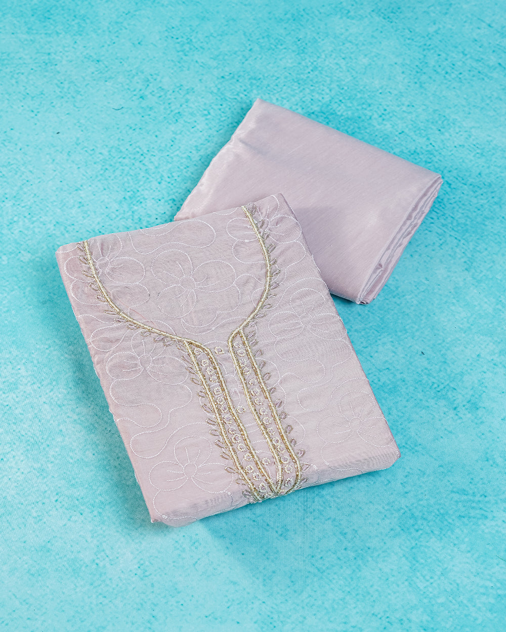 Elegant Dusty Pink Embroidered Chudi Material