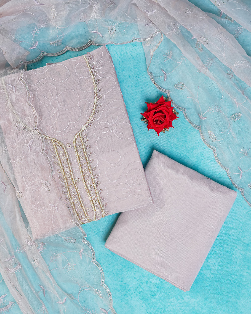 Elegant Dusty Pink Embroidered Chudi Material