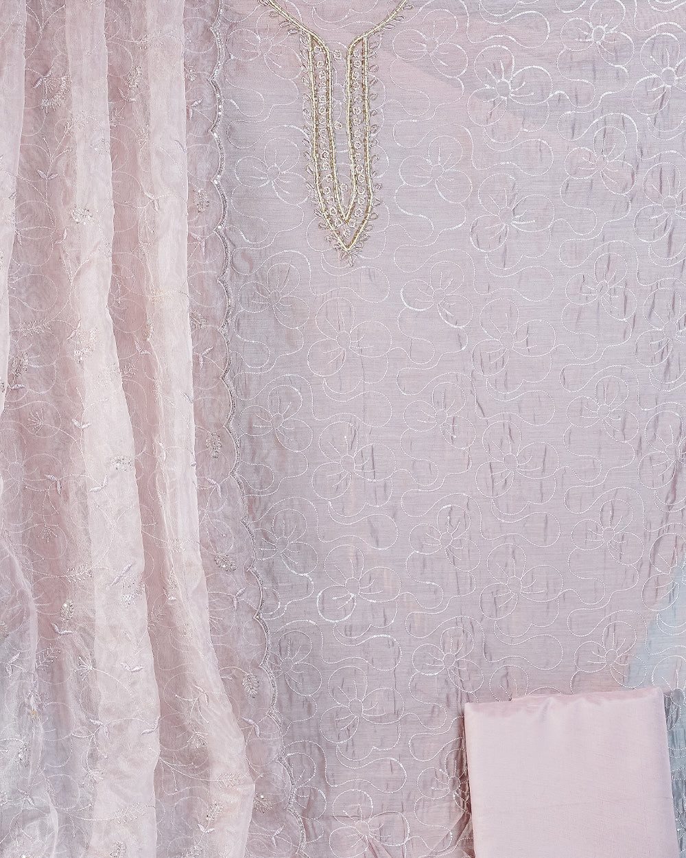 Elegant Dusty Pink Embroidered Chudi Material