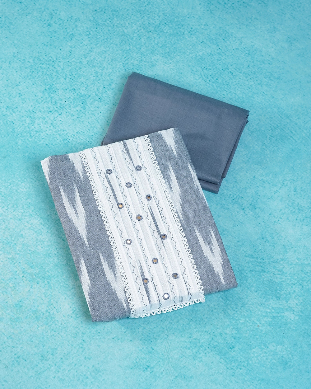 Elegant White & Slate Grey Chudi Material