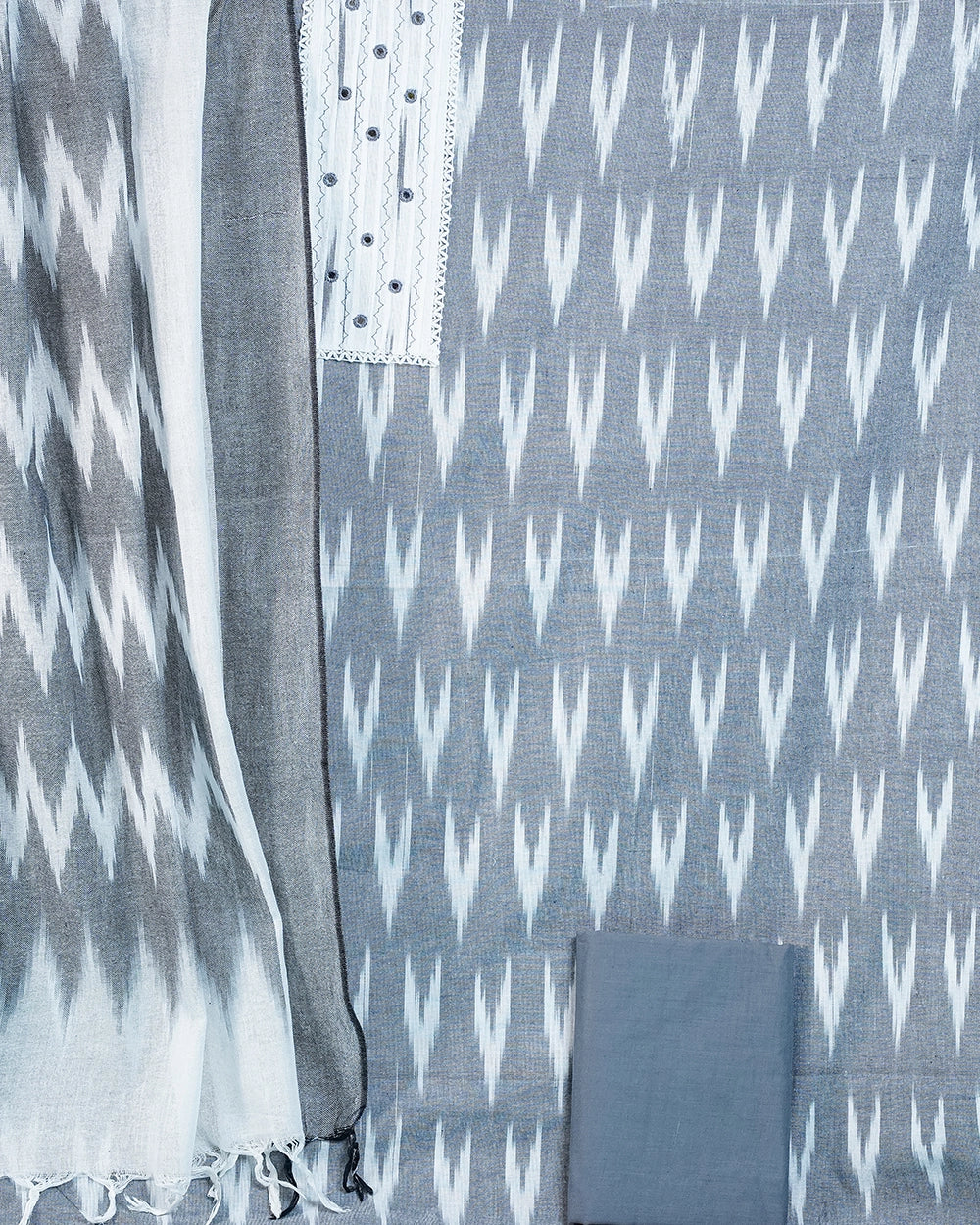 Elegant White & Slate Grey Chudi Material